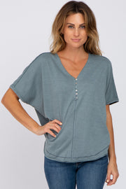 Blue Faded Button Front Top