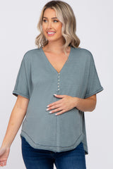 Blue Faded Button Front Maternity Top