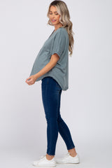 Blue Faded Button Front Maternity Top