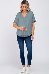 Blue Faded Button Front Maternity Top