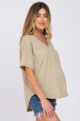 Taupe Button Front Maternity Top