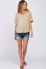 Taupe Button Front Maternity Top