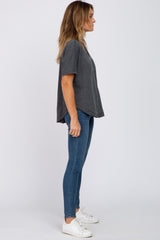 Charcoal Faded Button Front Top