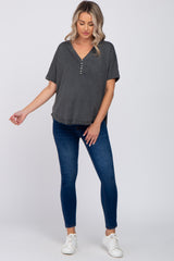 Charcoal Faded Button Front Maternity Top