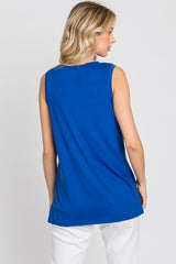 Blue Sleeveless Side Slit Top