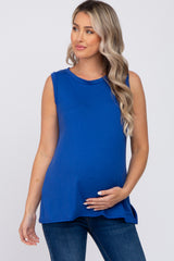 Blue Sleeveless Side Slit Maternity Top