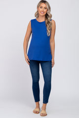 Blue Sleeveless Side Slit Maternity Top