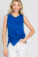 Blue Sleeveless Side Slit Maternity Top