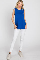 Blue Sleeveless Side Slit Top