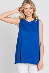 Blue Sleeveless Side Slit Top