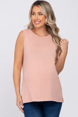 Pink Sleeveless Side Slit Maternity Top