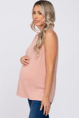 Pink Sleeveless Side Slit Maternity Top