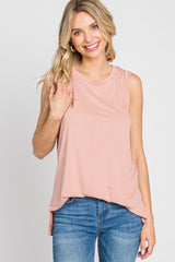 Pink Sleeveless Side Slit Maternity Top