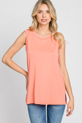 Peach Sleeveless Side Slit Top