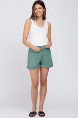 Green Smocked Waist Maternity Shorts