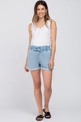 Light Denim Smocked Waist Maternity Shorts