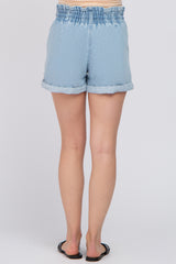 Light Denim Smocked Waist Maternity Shorts