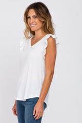 Ivory Ribbed Knit Ruffle Sleeve Top