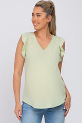 Mint Green Ribbed Knit Ruffle Sleeve Maternity Top