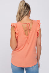 Coral Ribbed Knit Ruffle Sleeve Maternity Top