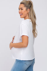 White Raw Hem Maternity Short Sleeve Tee