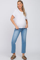 White Raw Hem Maternity Short Sleeve Tee