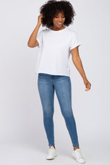 White Raw Hem Short Sleeve Tee