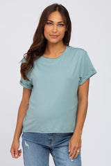 Light Olive Raw Hem Maternity Short Sleeve Tee