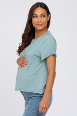 Light Olive Raw Hem Maternity Short Sleeve Tee