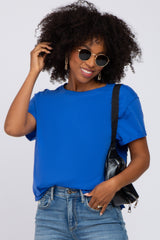 Royal Blue Raw Hem Maternity Short Sleeve Tee