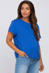 Royal Blue Raw Hem Maternity Short Sleeve Tee