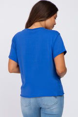 Royal Blue Raw Hem Maternity Short Sleeve Tee