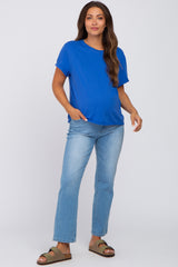 Royal Blue Raw Hem Maternity Short Sleeve Tee