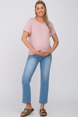 Mauve Raw Hem Maternity Short Sleeve Tee