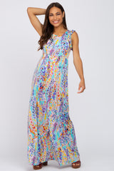 Mint Green Abstract Maternity Maxi Dress