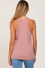 Mauve Ribbed Halter Neck Maternity Tank Top