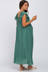 Green Tiered Ruffle Maternity Midi Dress