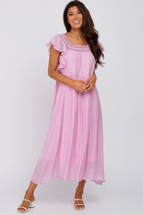 Light Pink Tiered Ruffle Maternity Midi Dress