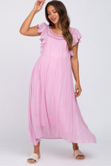 Light Pink Tiered Ruffle Maternity Midi Dress