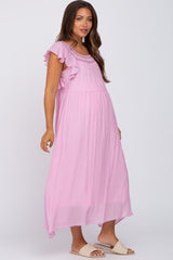 Light Pink Tiered Ruffle Maternity Midi Dress