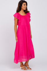 Fuchsia Tiered Ruffle Midi Dress