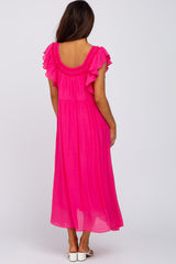 Fuchsia Tiered Ruffle Midi Dress