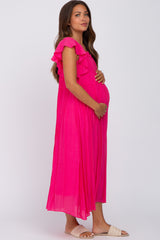 Fuchsia Tiered Ruffle Maternity Midi Dress