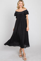 Black Tiered Ruffle Midi Dress