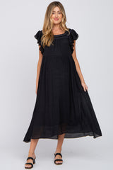 Black Tiered Ruffle Maternity Midi Dress