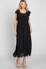 Black Tiered Ruffle Maternity Midi Dress