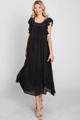 Black Tiered Ruffle Midi Dress