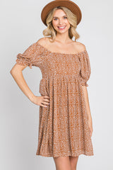 Camel Animal Print Puff Sleeve Dress