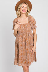 Camel Animal Print Puff Sleeve Dress