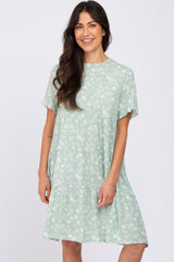 Mint Green Floral Tiered Ruffle Sleeve Maternity Dress